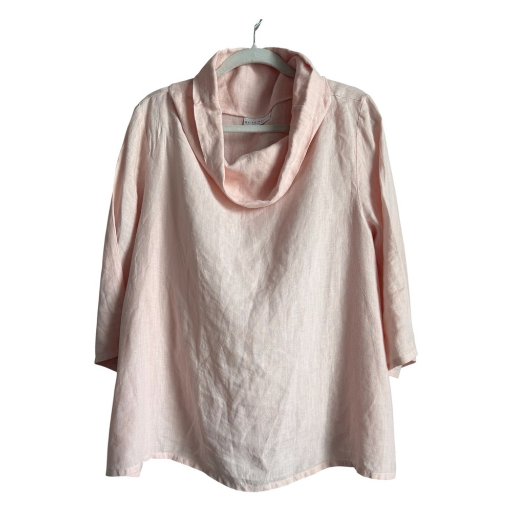 Bryn Walker Linen Cowl Neck Top Oversized Boxy Lagenlook Pink Peach Blouse XL